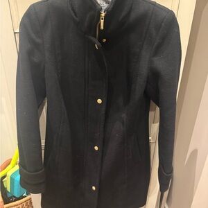 Cole Haan Black Pea Coat with Gold Accents